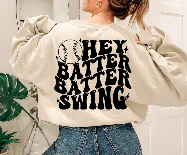 Baseball Crewneck Sweater Hey Batter Batter Swing